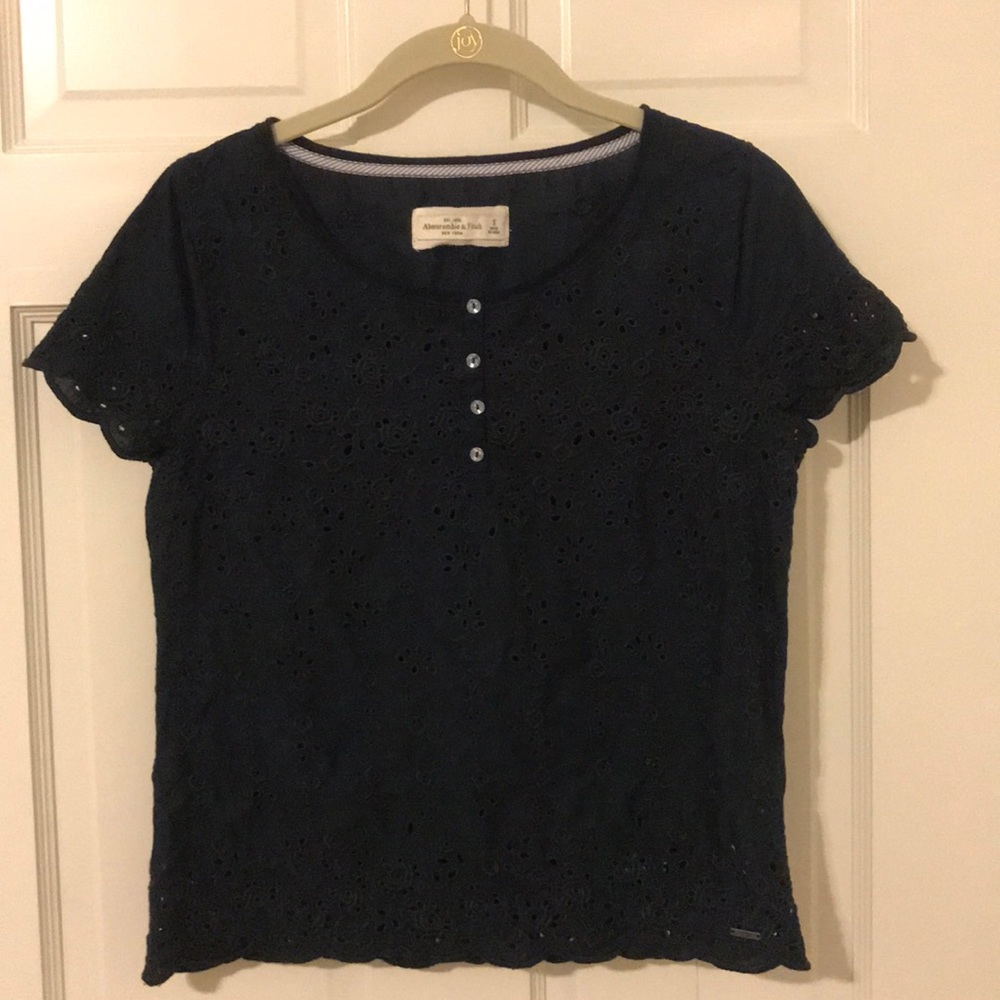 Navy Blue Eyelet Top